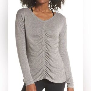 Zella Amara Reversible, Ruched, long -sleeve T - Gray - size S